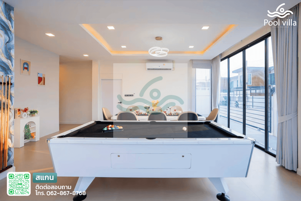 พูลวิลล่าจอมเทียน 5 ห้องนอน ใกล้ทะเล โต๊ะพูลในบ้าน