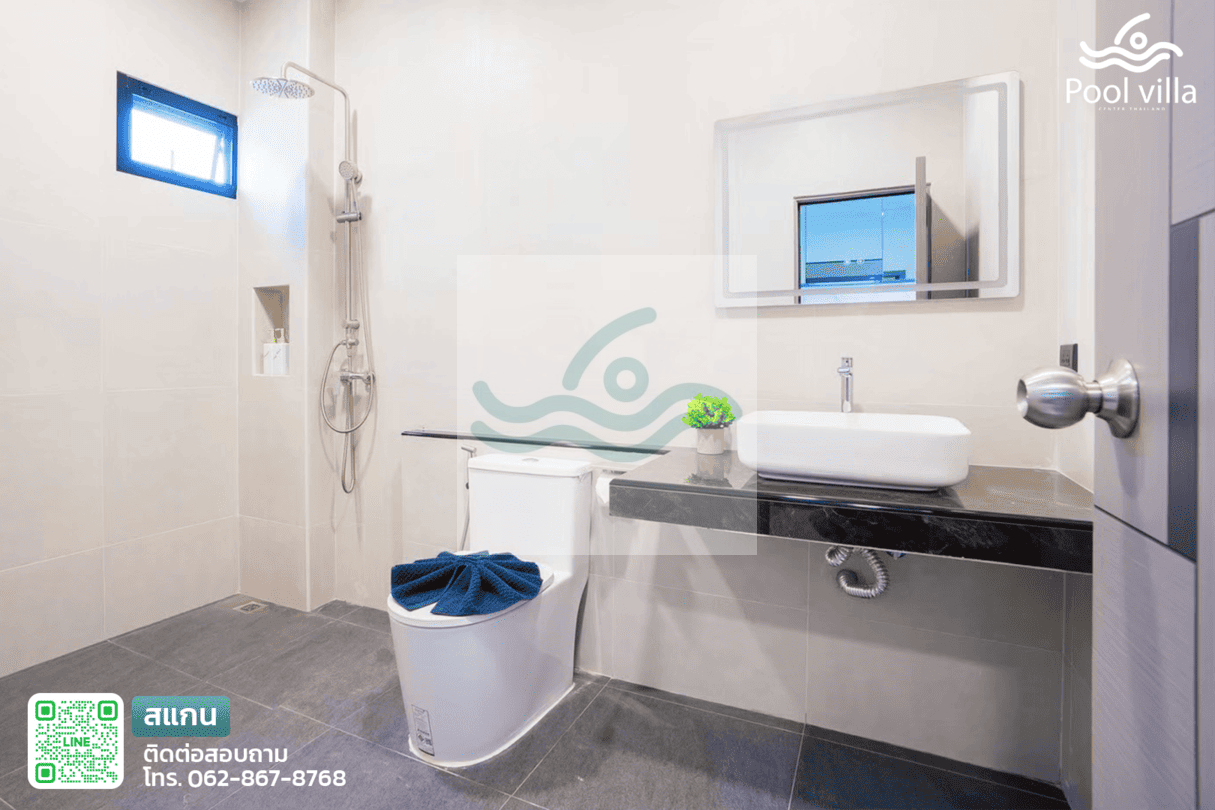 พูลวิลล่าจอมเทียน 5 ห้องนอน ใกล้ทะเล ห้องน้ำ